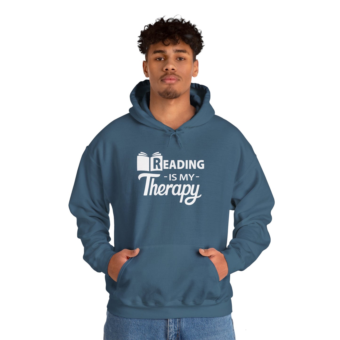 READING Is My Therapy HOODIE | Inspirational Unisex Hooded Sweatshirt for Readers | Gift for Bookworms and Librarians