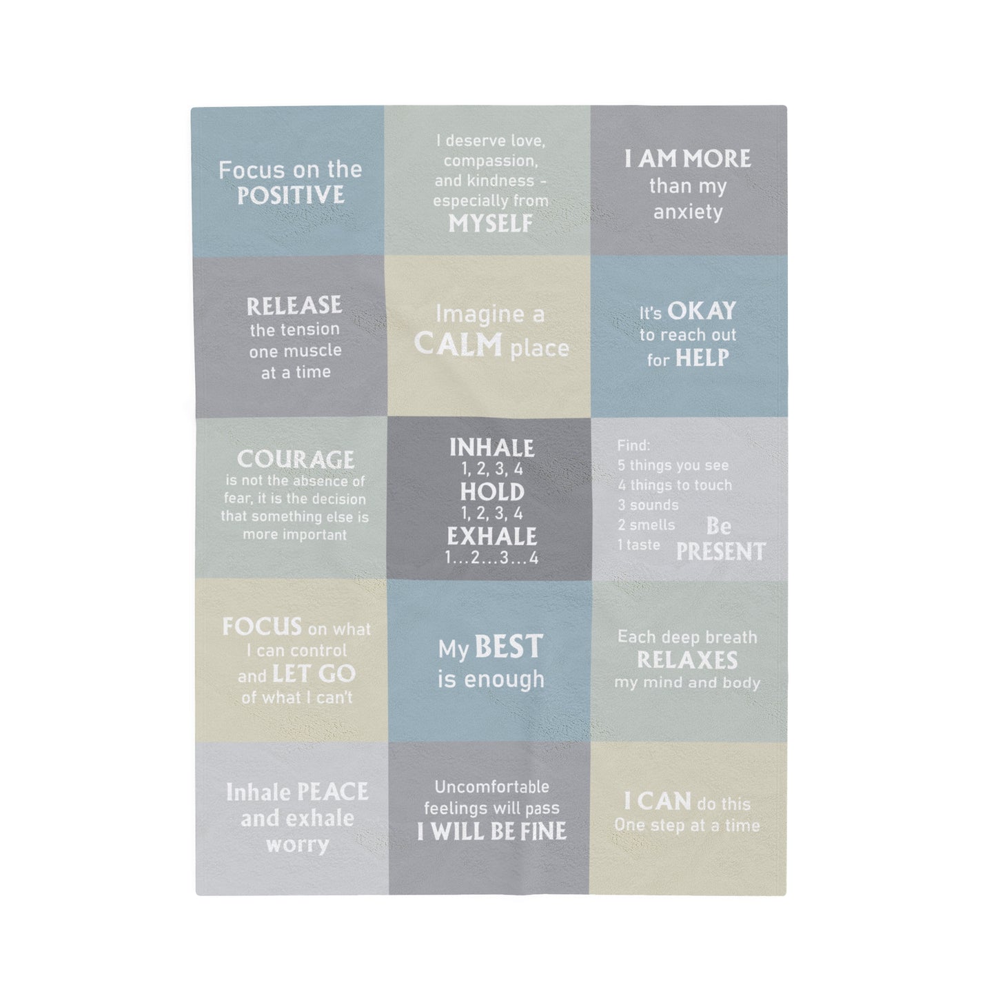 Velveteen Plush Blanket with Anxiety Affirmations | Soft Cozy Throw for Stress Relief, Self Care, Comfort