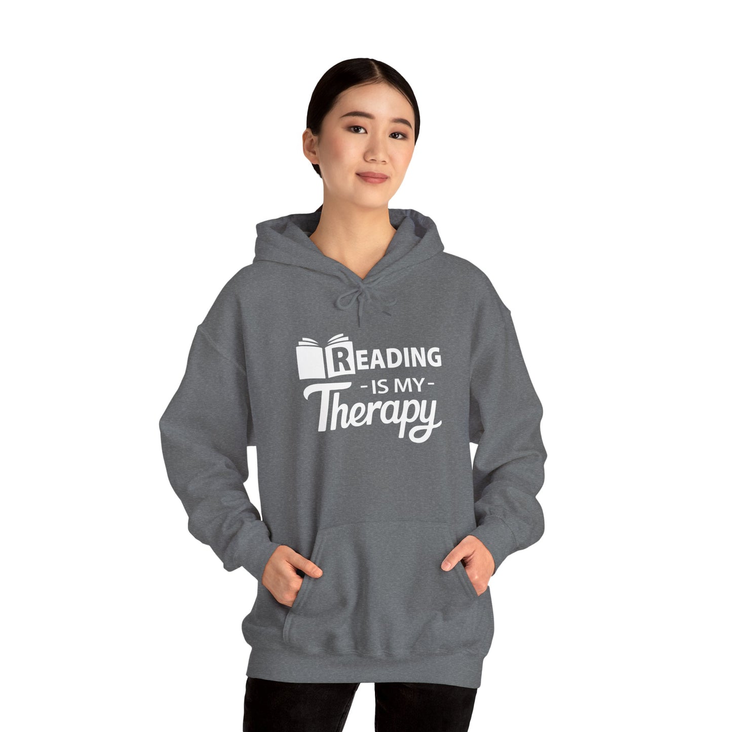 READING Is My Therapy HOODIE | Inspirational Unisex Hooded Sweatshirt for Readers | Gift for Bookworms and Librarians