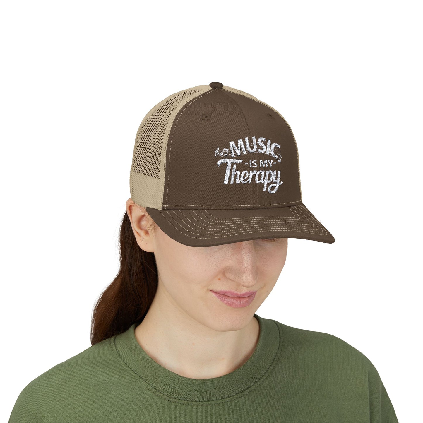 Music Is My Therapy Embroidered Trucker Cap | Unisex Hat for Music Lovers, Musicians, DJs, Singer | Creative Gift Idea
