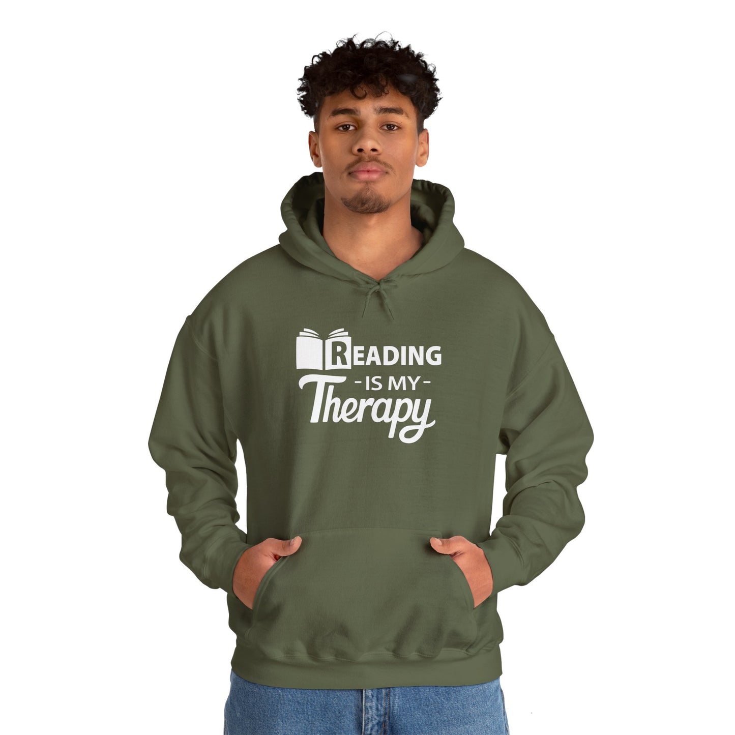 READING Is My Therapy HOODIE | Inspirational Unisex Hooded Sweatshirt for Readers | Gift for Bookworms and Librarians