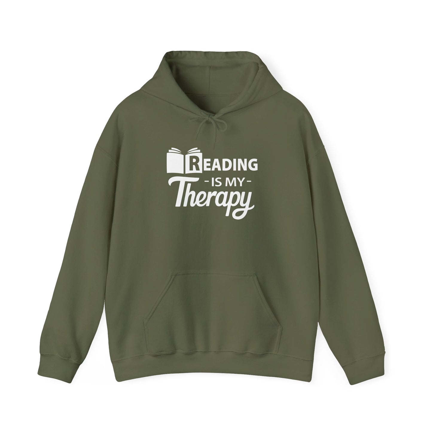 READING Is My Therapy HOODIE | Inspirational Unisex Hooded Sweatshirt for Readers | Gift for Bookworms and Librarians