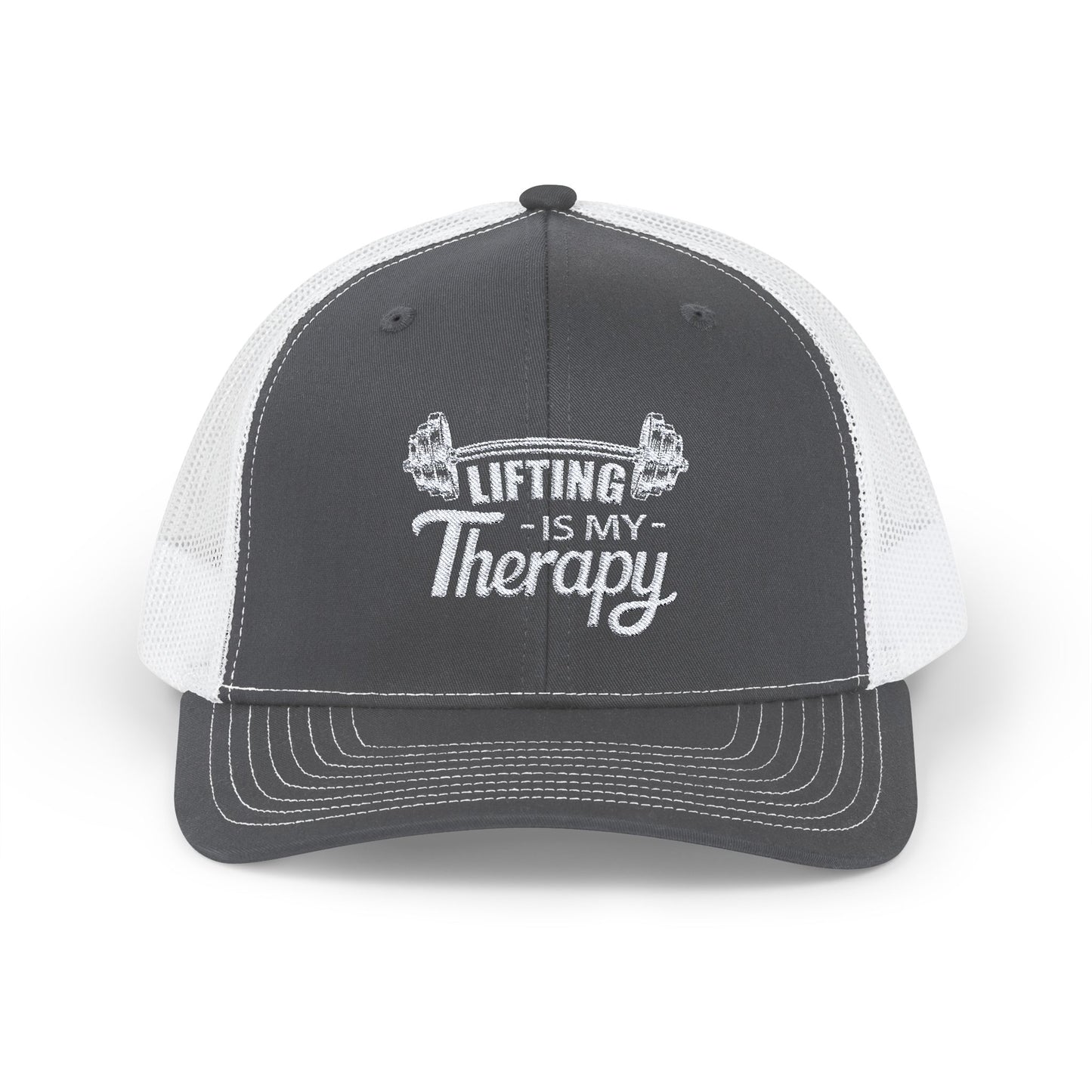 LIFTING Is My Therapy EMBROIDERED HAT | Trucker Cap for Weightlifters | Gift for Gym Enthusiasts, Body Builders