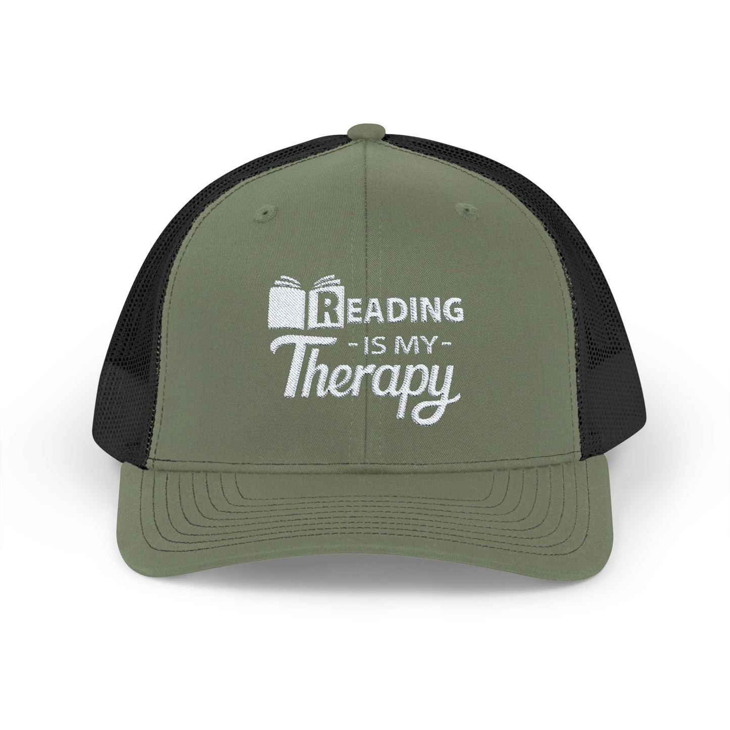 READING Is My Therapy EMBROIDERED HAT | Trucker Cap for Readers | Gift for Bookworms and Librarians