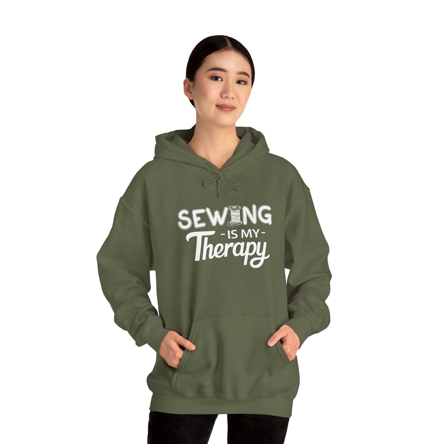 SEWING Is My Therapy HOODIE | Inspirational Unisex Hooded Sweatshirt for Sewing Enthusiast | Gift for Seamstress and Crafters