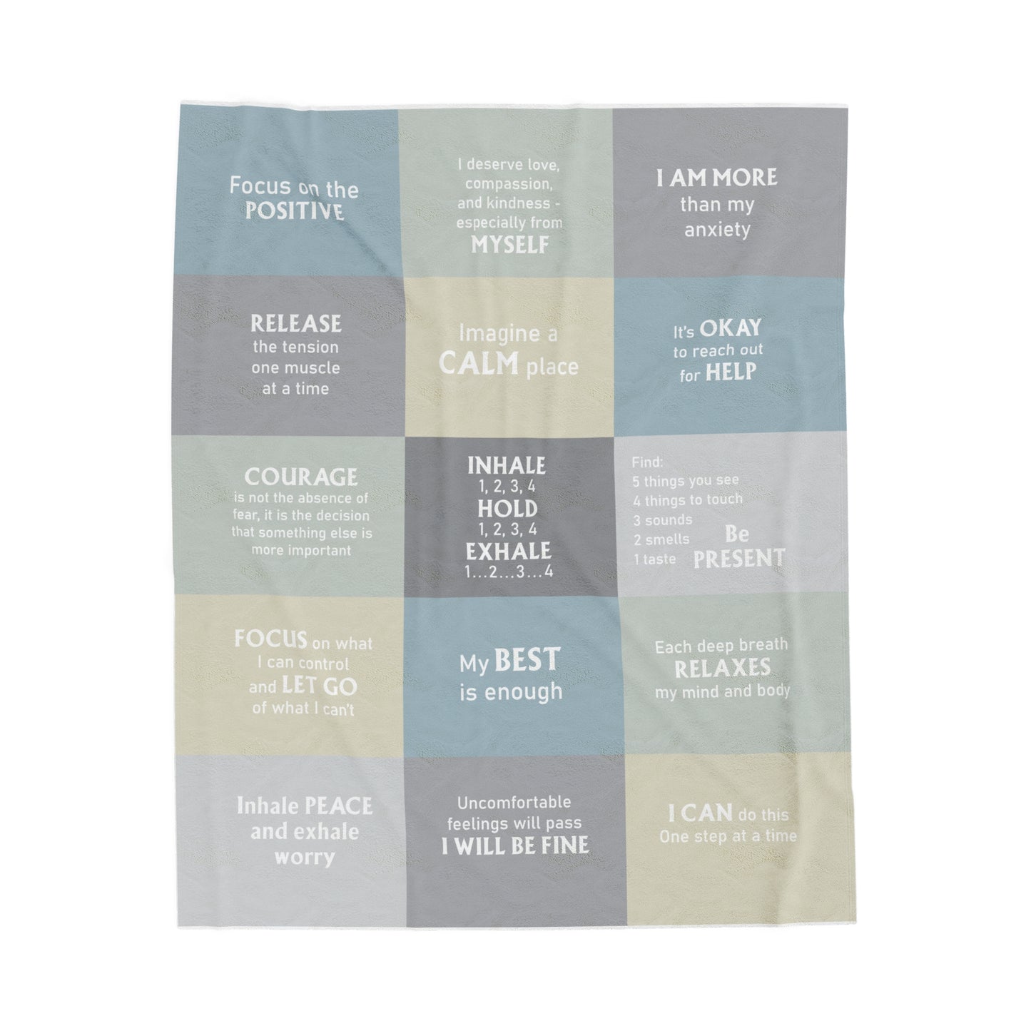 Velveteen Plush Blanket with Anxiety Affirmations | Soft Cozy Throw for Stress Relief, Self Care, Comfort