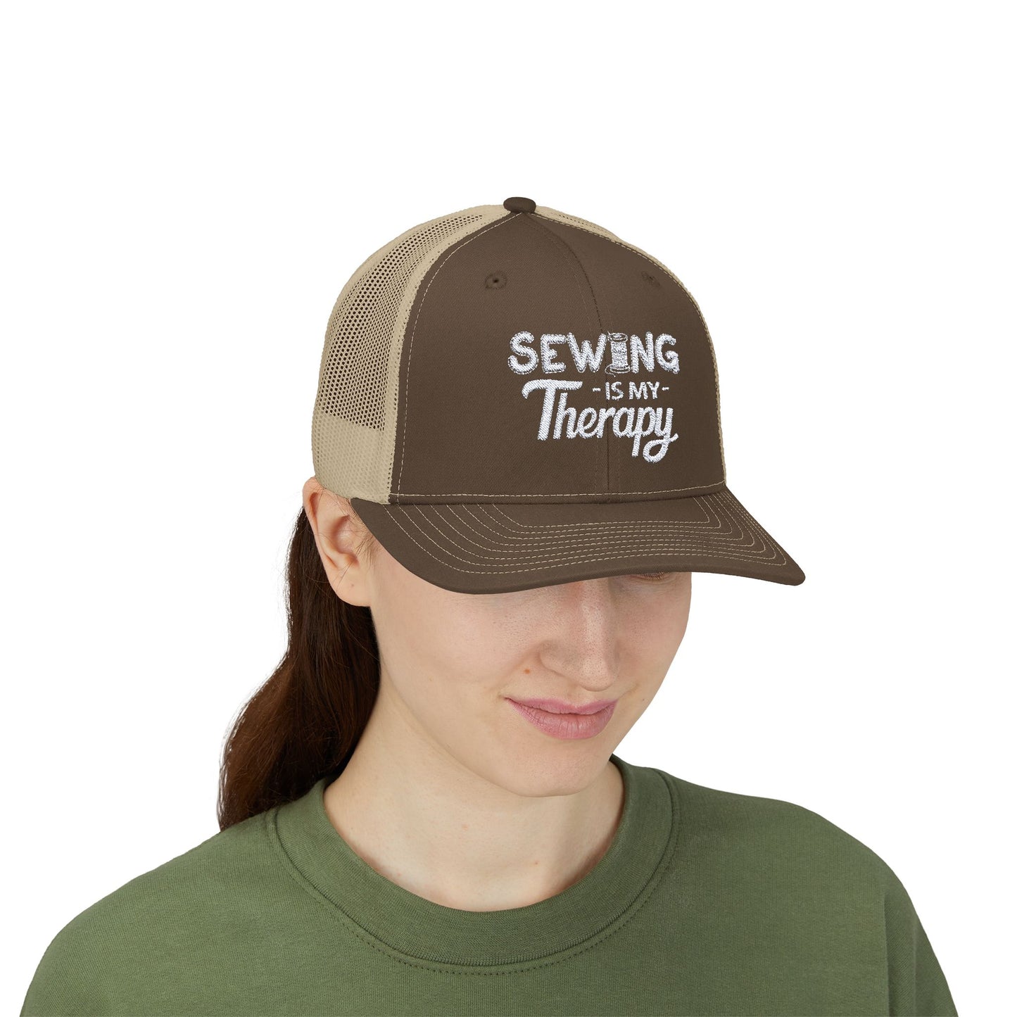 SEWING Is My Therapy EMBROIDERED HAT | Trucker Cap for for Sewing Enthusiast | Gift for Crafter, Seamstress