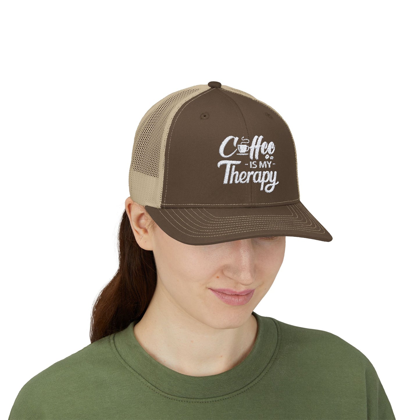 COFFEE Is My Therapy EMBROIDERED HAT | Trucker Cap for Coffee Lovers | Gift for Barista