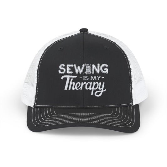 SEWING Is My Therapy EMBROIDERED HAT | Trucker Cap for for Sewing Enthusiast | Gift for Crafter, Seamstress