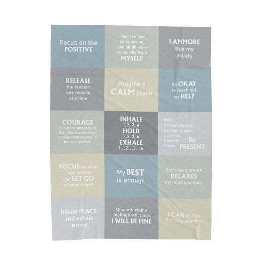 Velveteen Plush Blanket with Anxiety Affirmations | Soft Cozy Throw for Stress Relief, Self Care, Comfort