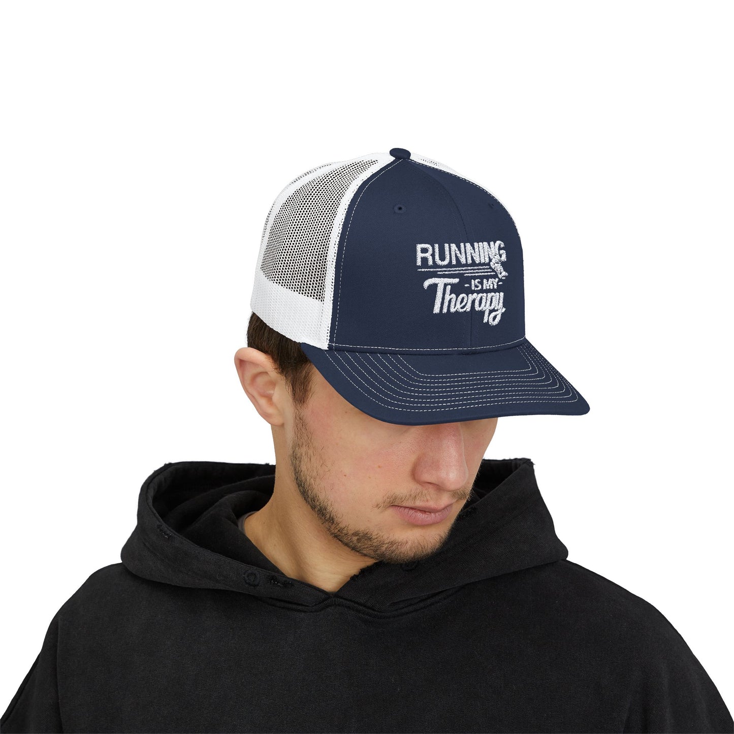 RUNNING Is My Therapy EMBROIDERED HAT | Trucker Cap for Runners | Gift for Fitness Enthusiasts