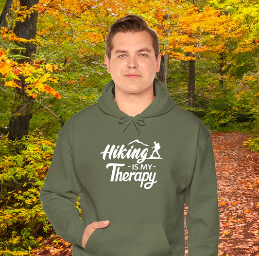 HIKING Is My Therapy HOODIE | Inspirational Unisex Hooded Sweatshirt for Hikers | Gift for Hiking Lover Outdoor Enthusiasts