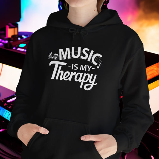 MUSIC Is My Therapy HOODIE | Inspirational Unisex Hooded Sweatshirt for Music Lover | Gift for Musician, DJ