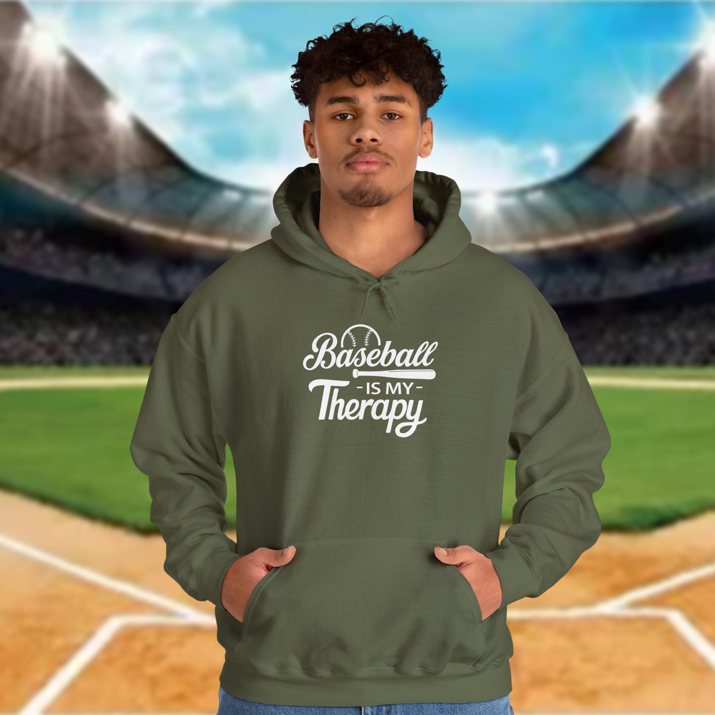 BASEBALL Is My Therapy HOODIE | Inspirational Unisex Hooded Sweatshirt for Baseball Lovers | Gift for Baseball Players and Coach