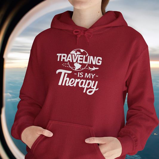 TRAVELING Is My Therapy HOODIE | Inspirational Unisex Hooded Sweatshirt for Travel Lovers | Gift for Explorers