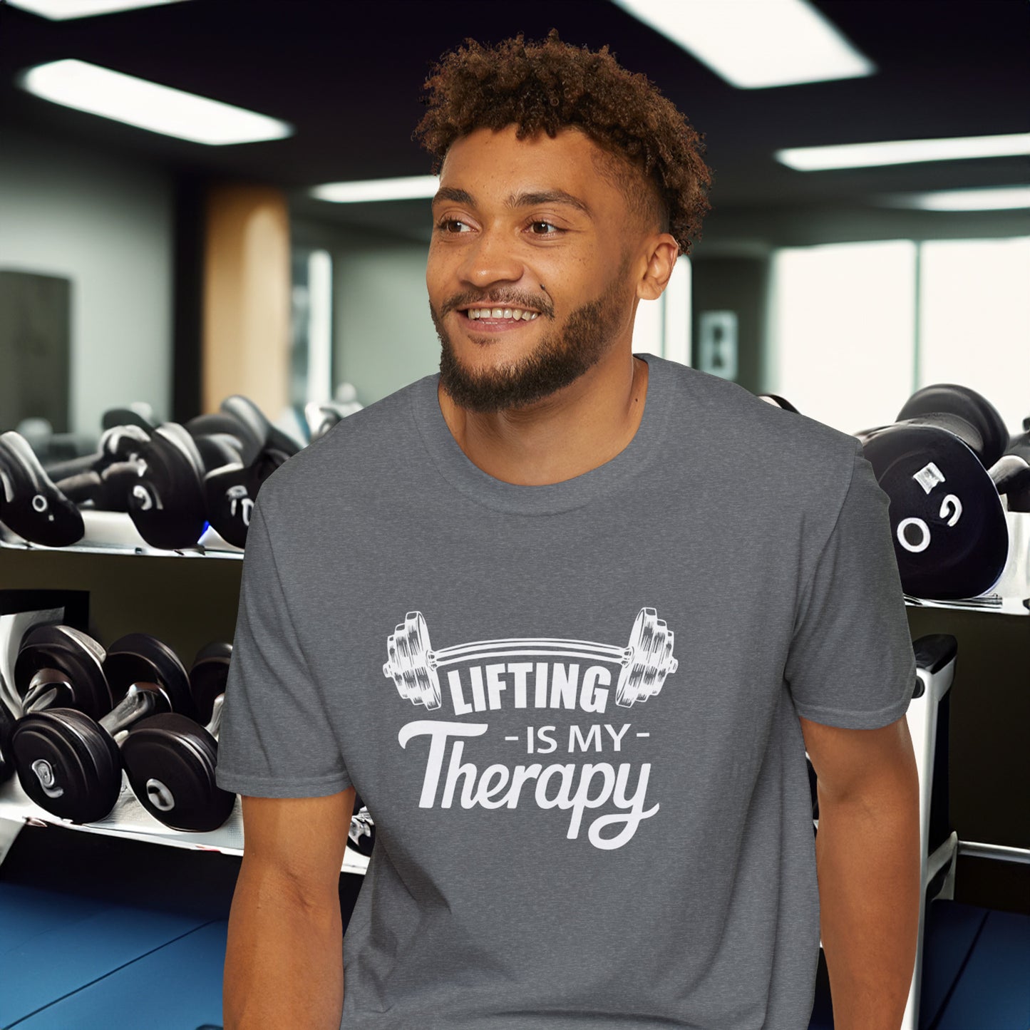 LIFTING Is My Therapy T-SHIRT | Inspirational Unisex Shirt for Weightlifters | Gift for Gym Enthusiasts, Body Builders