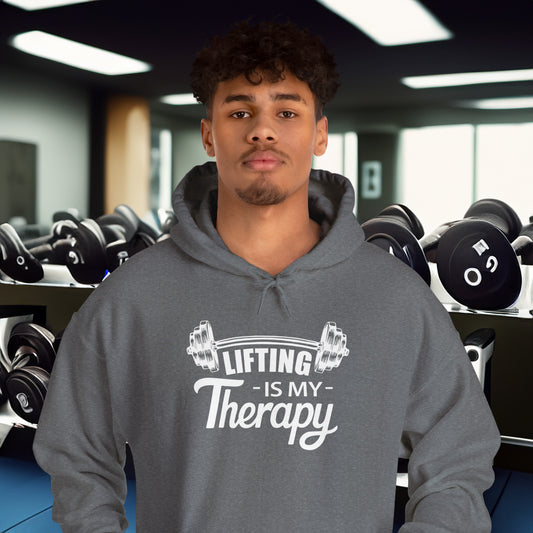 LIFTING Is My Therapy HOODIE | Inspirational Unisex Hooded Sweatshirt for Weightlifters | Gift for Gym Enthusiasts, Body Builders