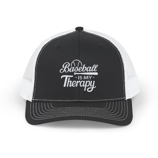 BASEBALL Is My Therapy EMBROIDERED HAT | Trucker Cap for Baseball Lovers | Gift for Baseball Players