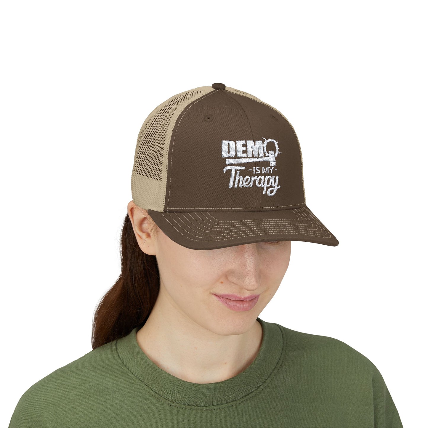 DEMO Is My Therapy EMBROIDERED HAT | Trucker Cap for Demolition Enthusiast | Gift for Construction Remodeling