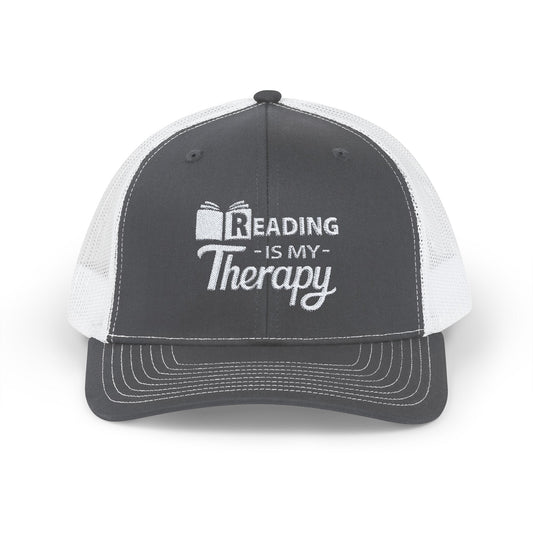 READING Is My Therapy EMBROIDERED HAT | Trucker Cap for Readers | Gift for Bookworms and Librarians